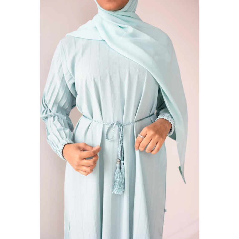 CLEARANCE SALE Pleated Crepe Abaya - Teal Mist  (SIZE 58)- 63,64