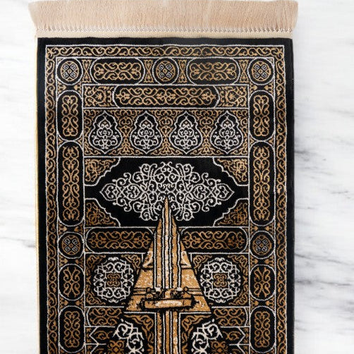 Al Rawdah Kaaba-Inspired Premium Prayer Mat – Bab Al Kaaba (Black and Gold)  13mm