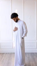 Omar Collection - Saudi Round Collar Thobe with Golden Buttons - Winter (B35)
