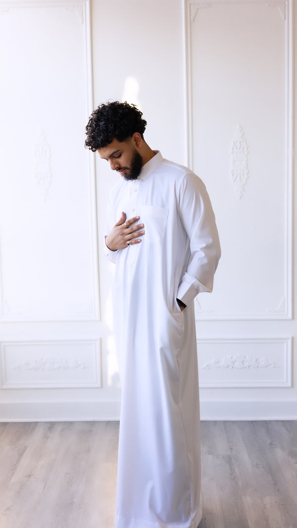Omar Collection - Saudi Collar Thobe with Golden Buttons - Winter (B35)