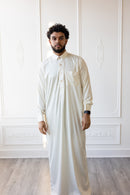 Omar Collection - Saudi Collar Thobe with Golden Buttons - Cream (B36)