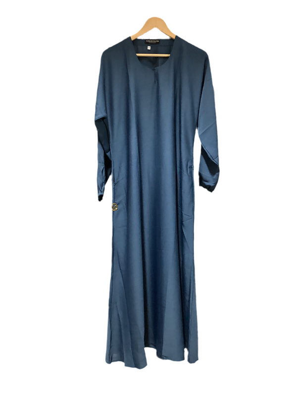 Sawda Textured Crepe Abaya - Denim Blue