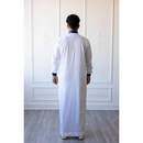 Saudi Collared Thobe Jubbah - Usman Collection (White & Blue)