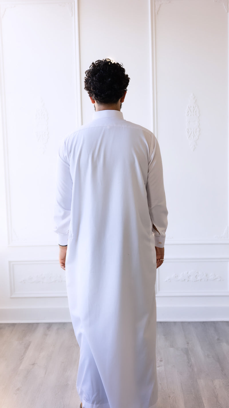 Omar Collection - Saudi Collar Thobe with Golden Buttons - Winter (B35)