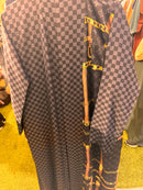 CLEARANCE SALE Black Checkered Kimono Open Abaya Satin Silk