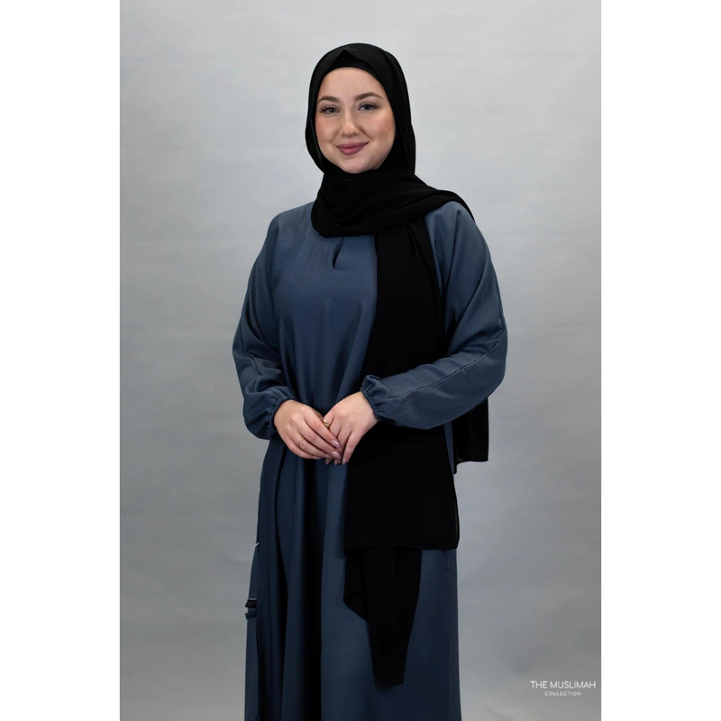 Sawda Textured Crepe Abaya (Dark Grey)