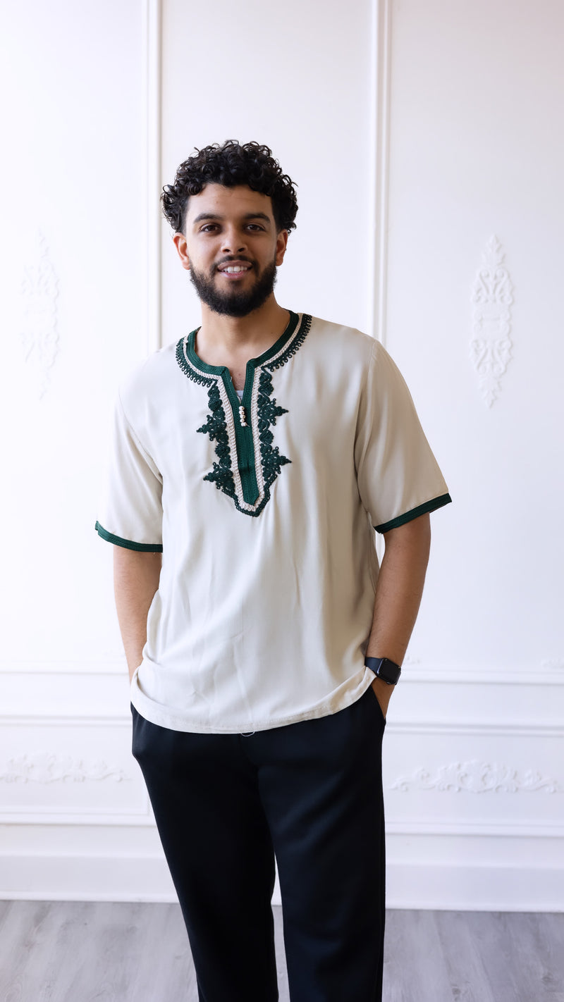 Moroccan T-Shirt Off White and Forest