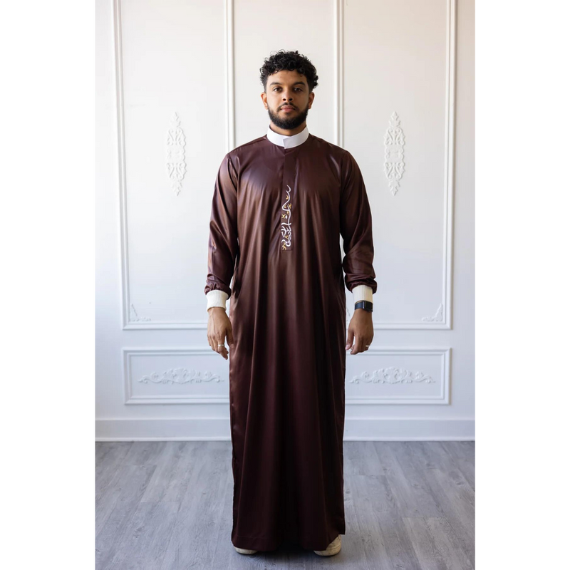 Saudi Collared Thobe Jubbah - Usman Collection (Brown & White)