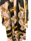 CLEARANCE SALE Black and White Filigree Kimono Open Abaya Satin Silk