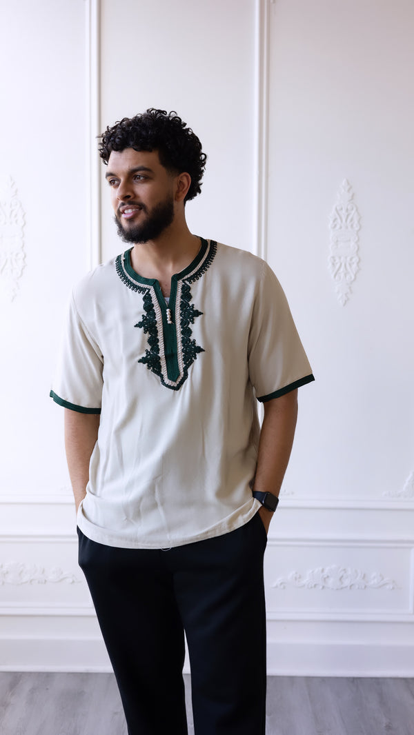 Moroccan T-Shirt Off White and Forest