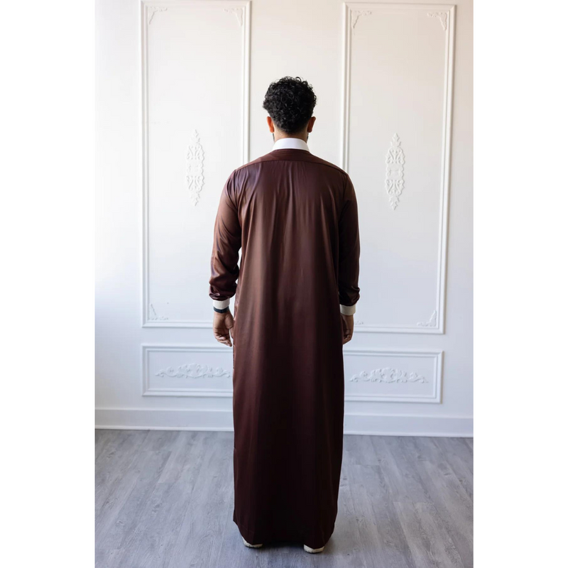 Saudi Collared Thobe Jubbah - Usman Collection (Brown & White)