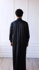 Omar Collection - Saudi Collar Thobe with Golden Buttons - Noir (B33 B34)