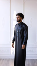 Omar Collection - Saudi Collar Thobe with Golden Buttons - Noir (B33 B34)