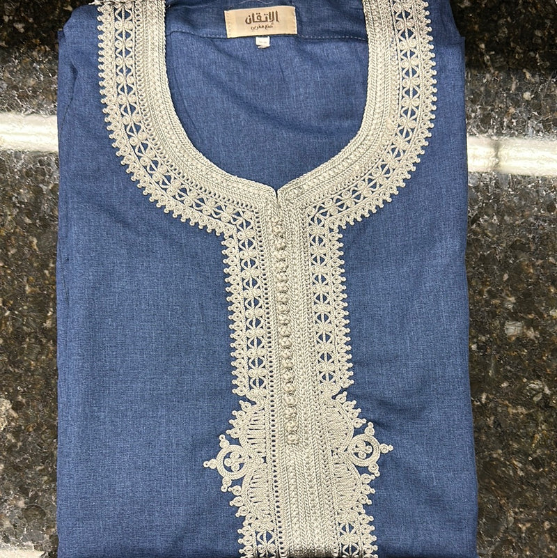 Sample Sale - Moroccan Short Sleeve Thobe Steel Blue