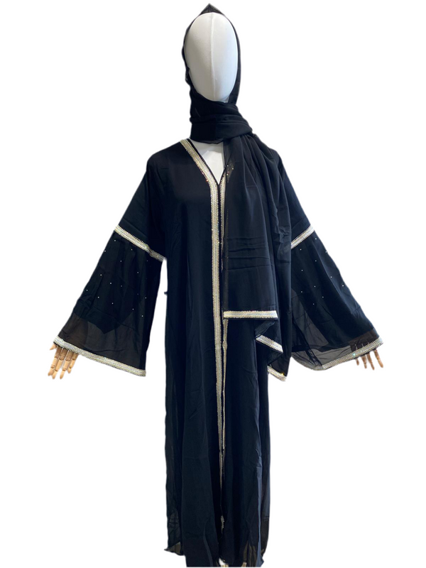 Chiffon Layered Glam Abaya (Black) *SLEEVE Varies