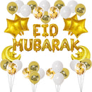 Foil Eid Mubarak Package - Eid Mubarak Balloons with Five Pointed Stars and Crescents and Balloons