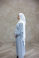 Resort Textured Skirt & Blouse Set - Cream - Blue Tulle