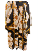 CLEARANCE SALE Black and White Filigree Kimono Open Abaya Satin Silk
