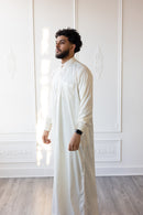 Omar Collection - Saudi Collar Thobe with Golden Buttons - Cream (B36)