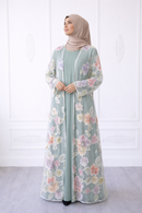 Floral Bloom Glam Abaya – Sage Green