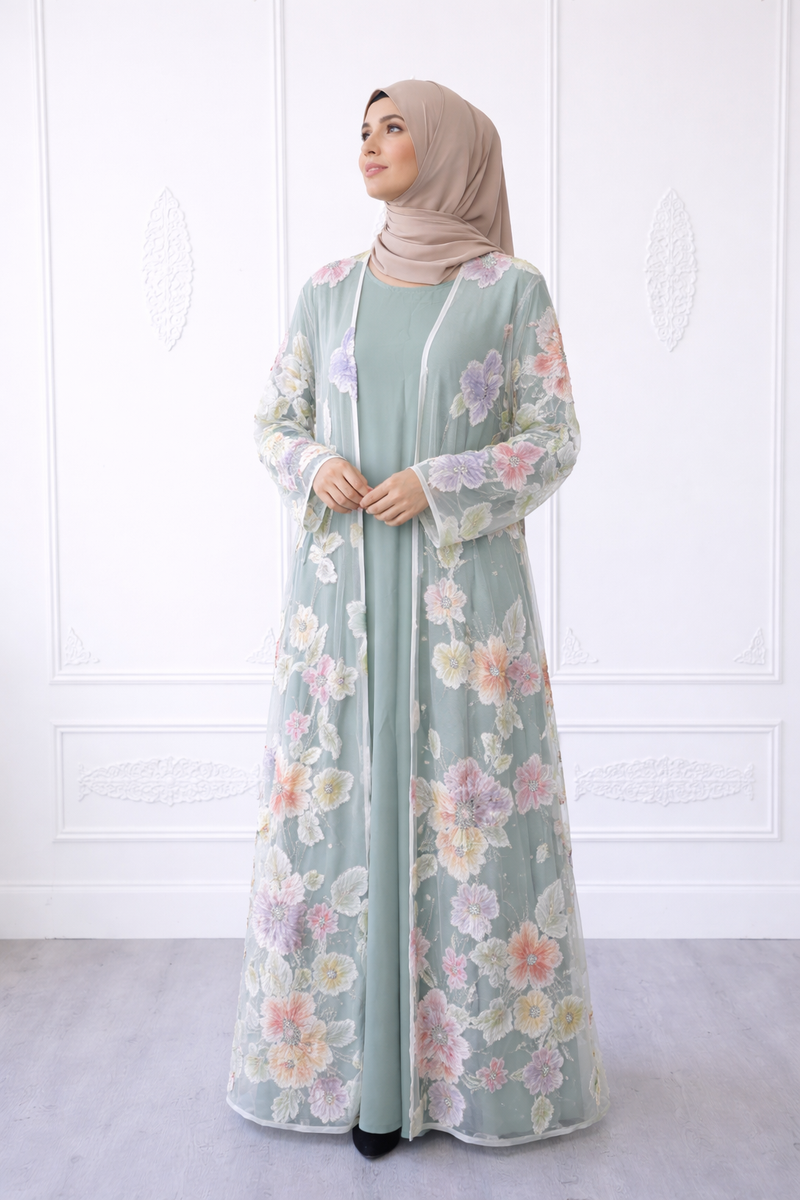 sage green abaya dress Elegant Open Abaya