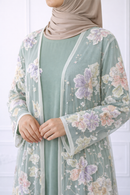 Floral Bloom Glam Abaya – Sage Green