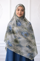 New Printed Chiffon Hijab - Blue Garden