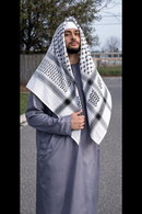 White and Black Imamah/Shemagh/Keffiyyah Arab Men's Scarf - Palestinian (Without Tassel)