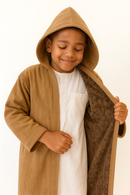 Light Brown Syrian Farwa Coat with Hoodie - Boys