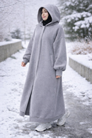 Premium Hooded Winter Abaya - Light Grey (360 GSM, 100% premium cotton)