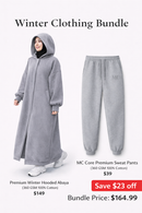 Winter Hooded Abaya Bundle - Light Grey