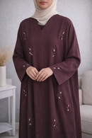 Petal Weave Glam Abaya – Coffee Brown