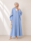 Denim Textured Open Abaya - Sky Blue