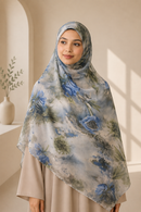 New Printed Chiffon Hijab - Blue Garden