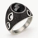 Teardrop Obsidian Sterling Silver Mens Islamic Ottoman Ring