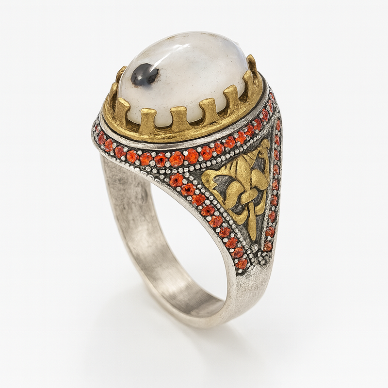 Red Garnet Crown Ottoman Ring