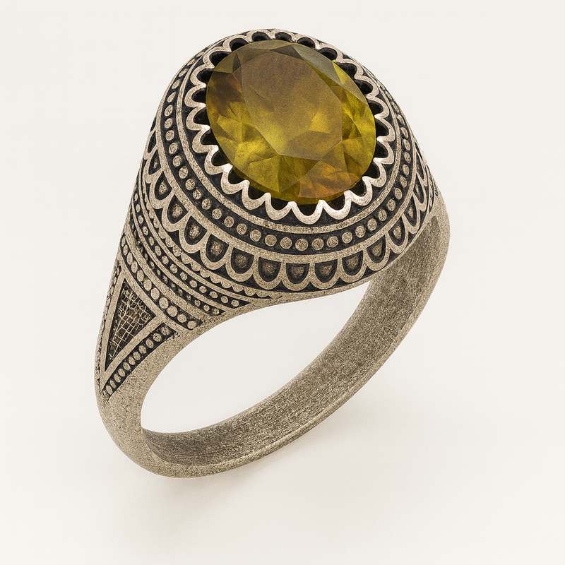 Arch Citrine Sterling Silver Mens Islamic Ottoman Ring