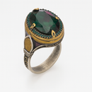 Green Tsavorite Sterling Silver Mens Islamic Ottoman Ring