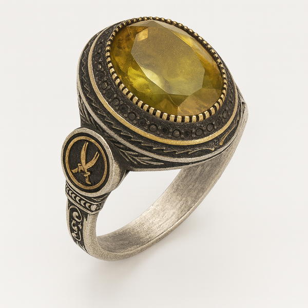 Swords Smoked Topaz Sterling Silver Mens Islamic Ottoman Ring