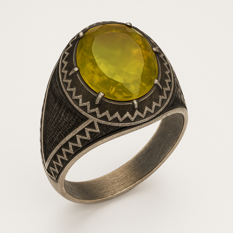 Topaz Axinite Sterling Silver Mens Islamic Ottoman Ring