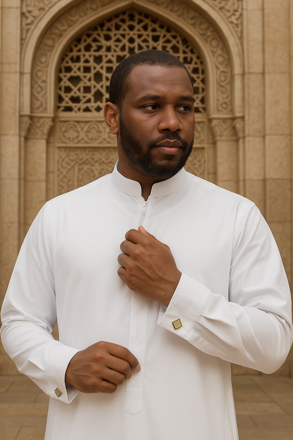 The Emir Zip-Collar Thobe - Off white