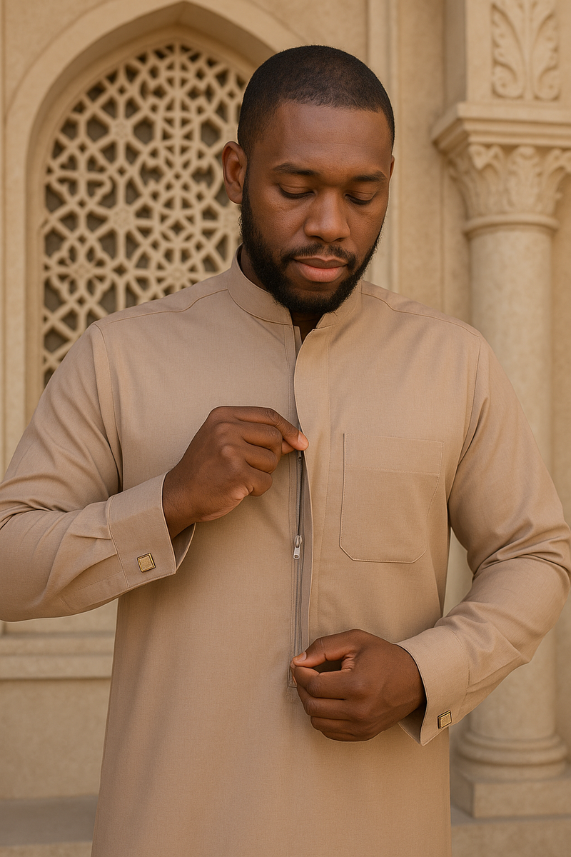 The Emir Zip-Collar Thobe - Cappuccino