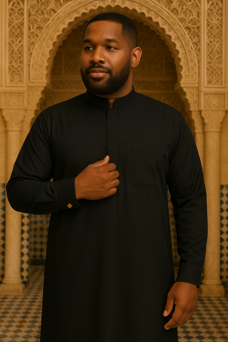 The Emir Zip-Collar Thobe - Pure Black