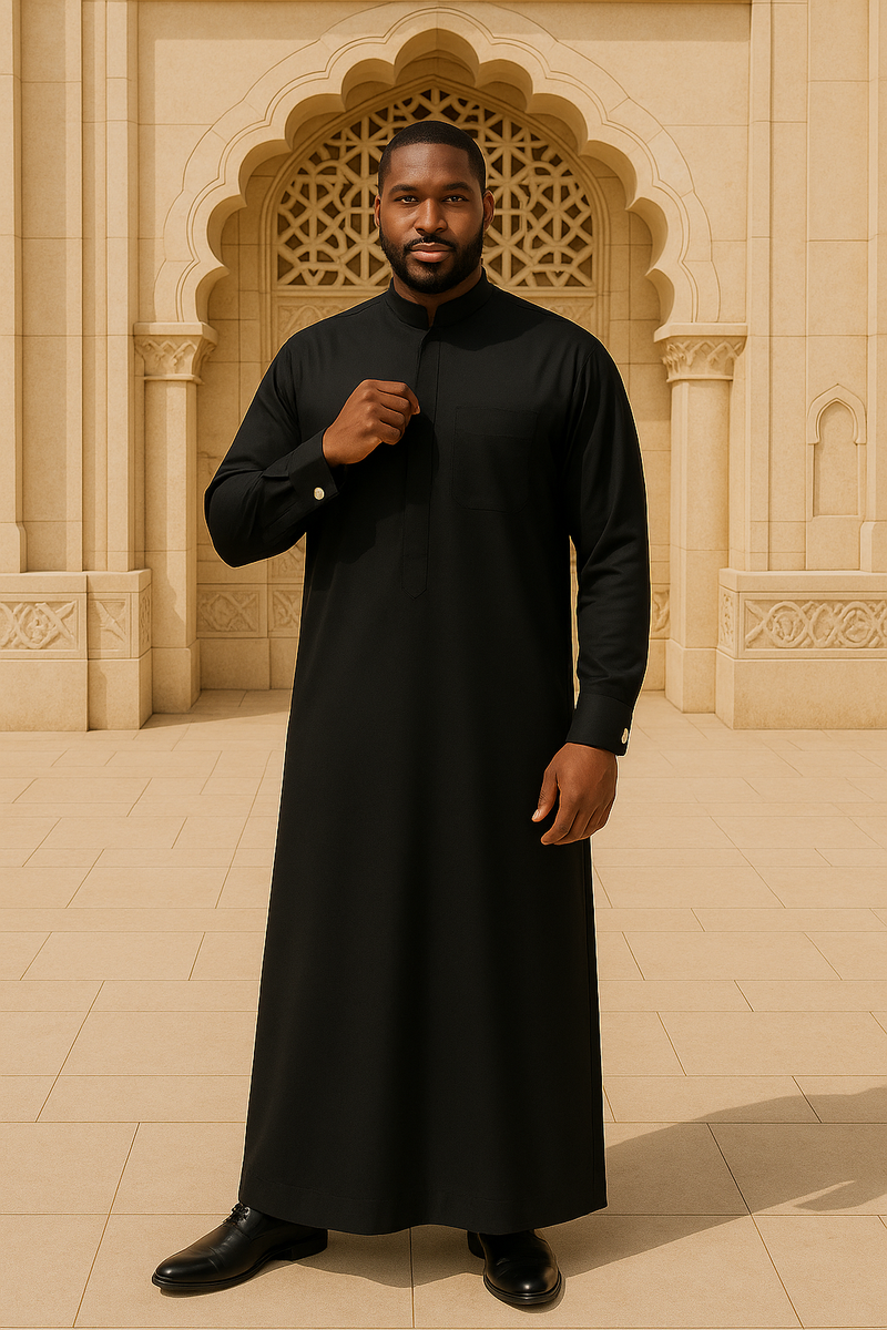 The Emir Zip-Collar Thobe - Pure Black