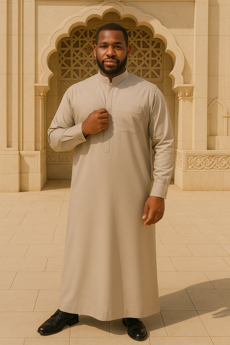 The Emir Zip-Collar Thobe - Sky Grey