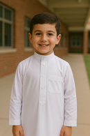 Mini Muslim Kids-Boys Thobe - Saudi Collar (White)