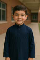 Mini Muslim Kids-Boys Thobe - Saudi Collar (Navy Blue)