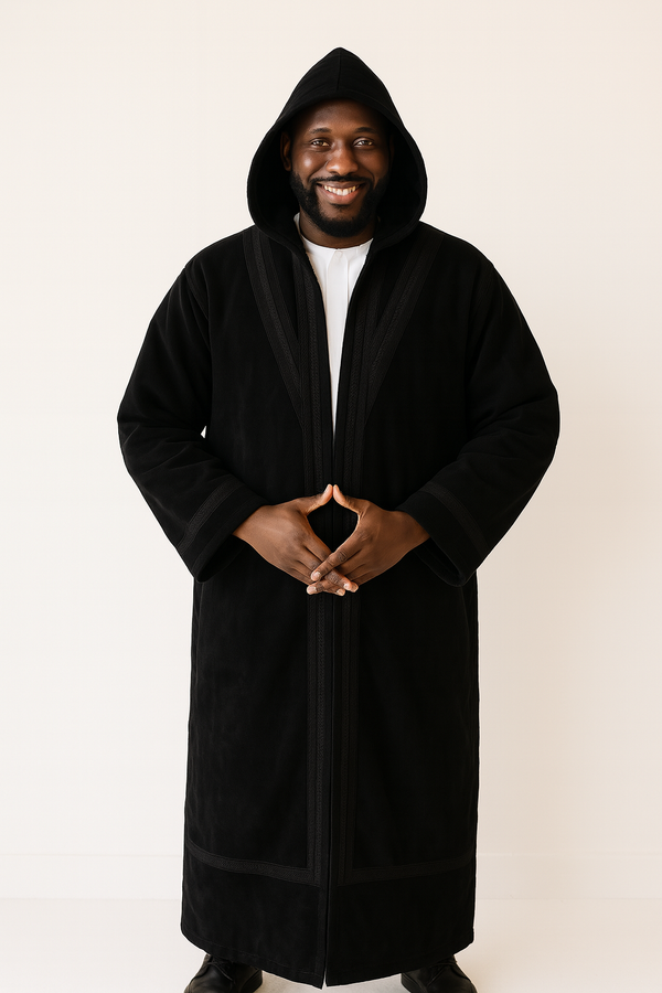 Syrian Farwa Coat with Hoodie - Space Black