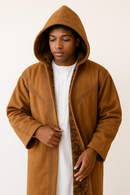 Mustard Brown Syrian Farwa Coat with Hoodie