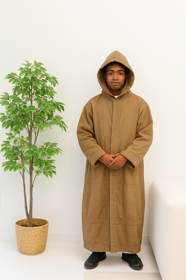 Light Brown Syrian Farwa Coat with Hoodie